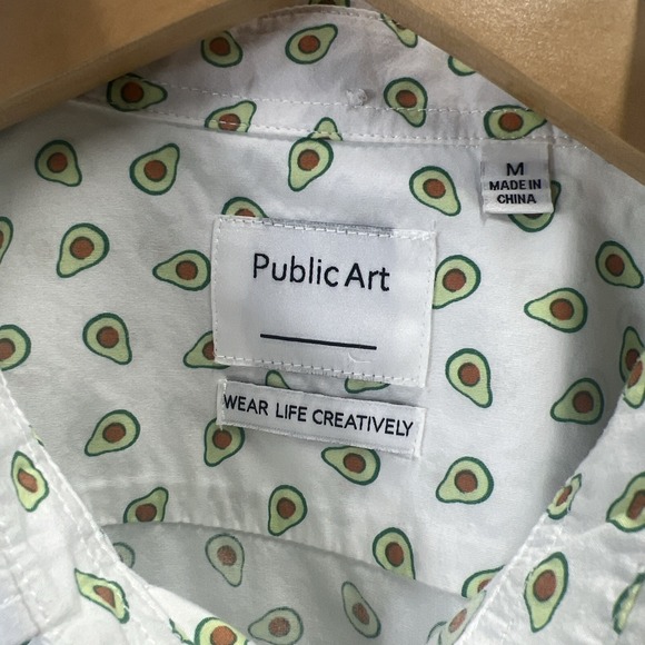 Public Art Nordstrom Navy White Avocado Print Button Shirt Mens Size M Medium - Picture 3 of 5